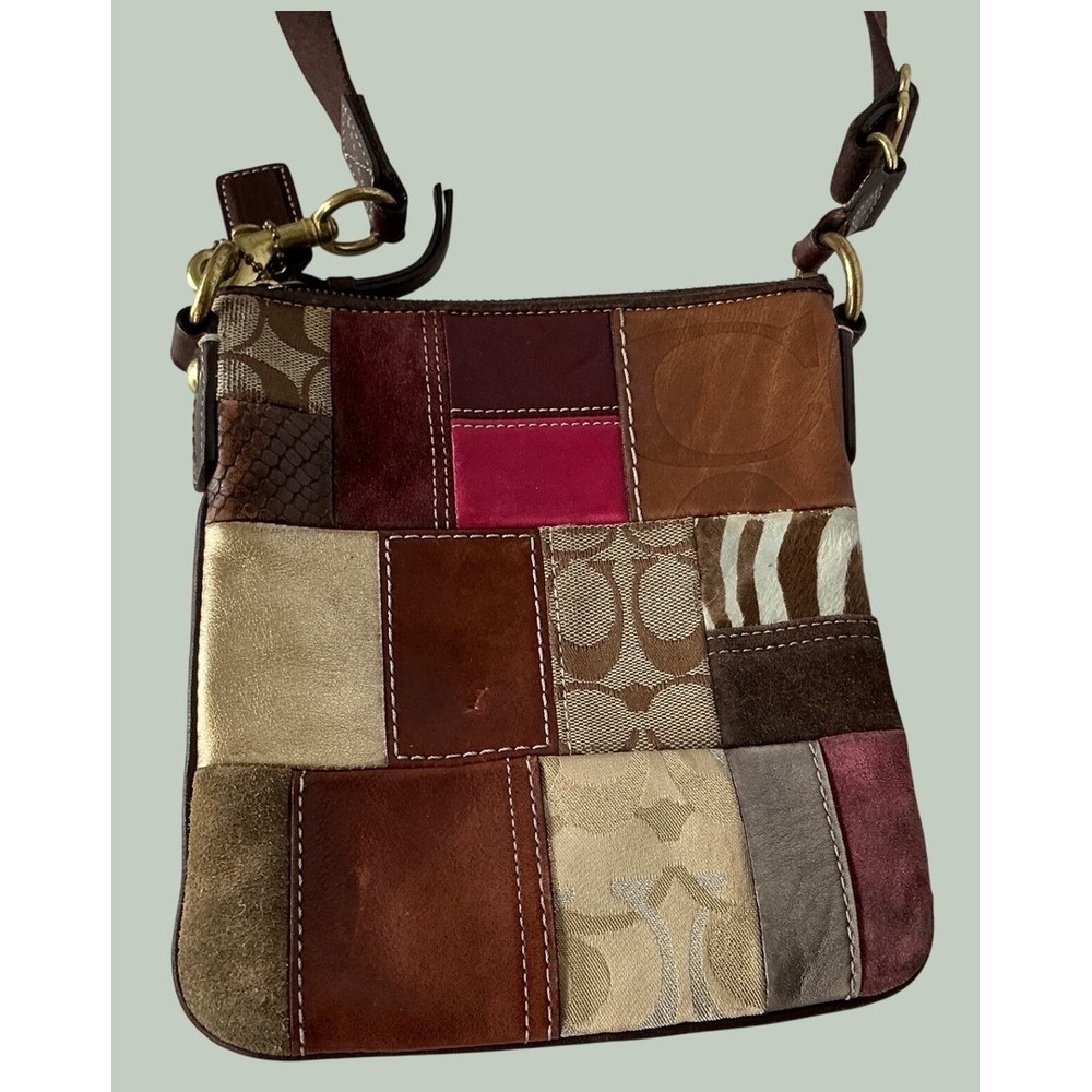 Coach Y2K Patchwork Crossbody Bag Multi Leather Suede Canvas 10439 Small Boho